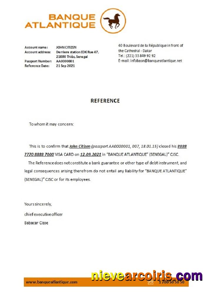 Senegal Banque Atlantique closure reference